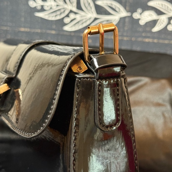 Two Strap Black Patent Leather Handbag - Picture 4 of 7